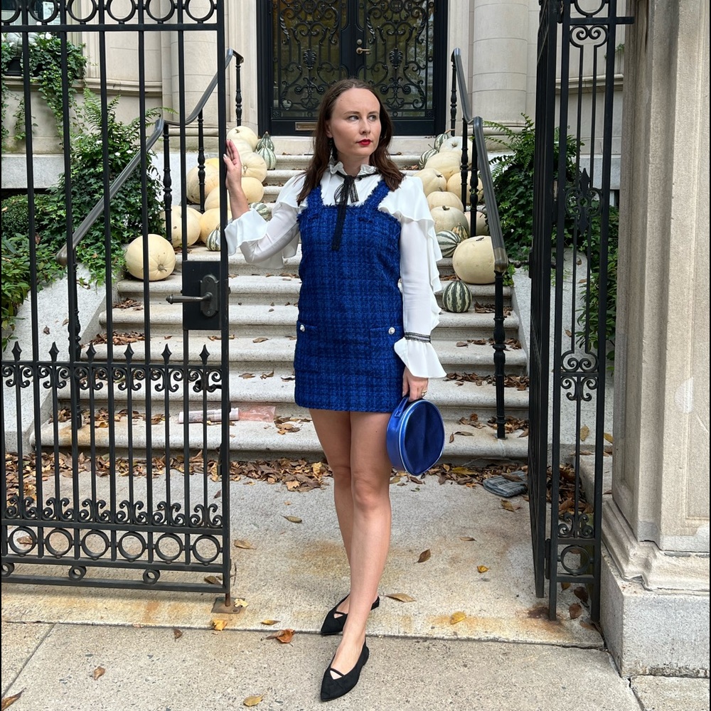 Zara cobalt blue tweed mini dress